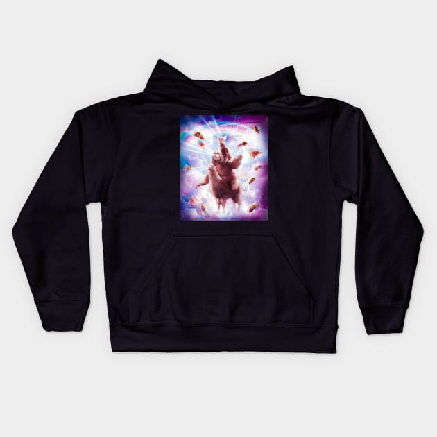 Laser Eyes Space Cat Riding Sloth, Llama - Rainbow Kids Hoodie by Random Galaxy